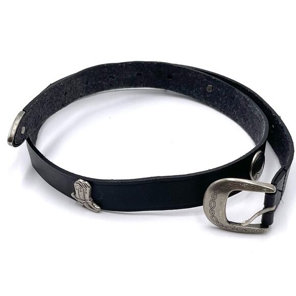 WESTERN Boho belt with conchos black leather silver pewter tip and buckle LARGE main image 9